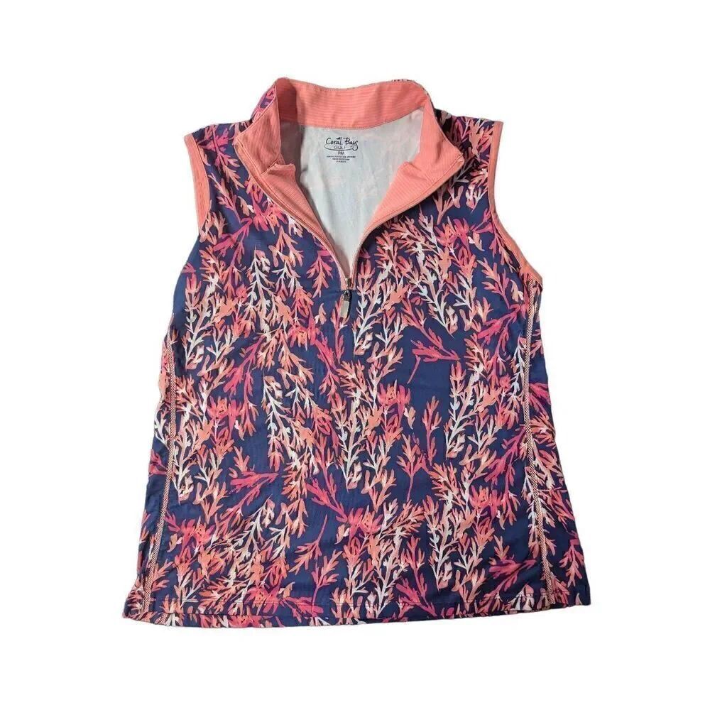 Coral Bay Golf Coral and Blue Sleeveless Petite Women's Medium
